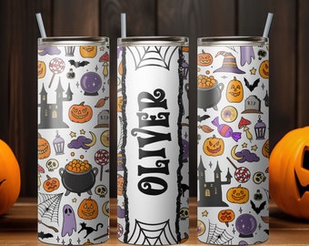 Halloween Tumbler Add Name, Custom Pumpkin PNG Tumbler, Halloween Tumbler Pattern, 20 oz Skinny Tumbler Wrap Design PNG, Instant Download.