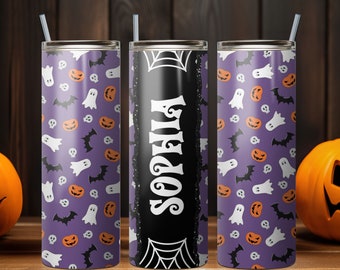 Halloween Tumbler Add Name, Custom Ghost PNG Tumbler, Halloween Tumbler Pattern, 20 oz Skinny Tumbler Wrap Design PNG File. Instant Download