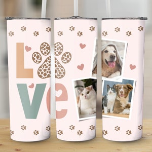 Love Pet Photo Template Tumbler PNG File for Sublimation, 20 oz Skinny Tumbler Sublimation Design, Custom Tumbler Template. Instant Download image 4