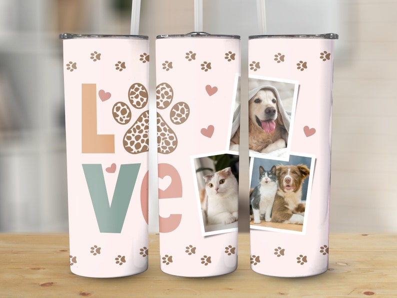 Love Pet Photo Template Tumbler PNG File for Sublimation, 20 oz Skinny Tumbler Sublimation Design, Custom Tumbler Template. Instant Download image 4