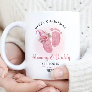 Mommy and Daddy Christmas Mug PNG, Pregnancy Announcement Xmas Sublimation Mug, Wrap Transfer Design, Mug Press Template, Instant Download. image 3