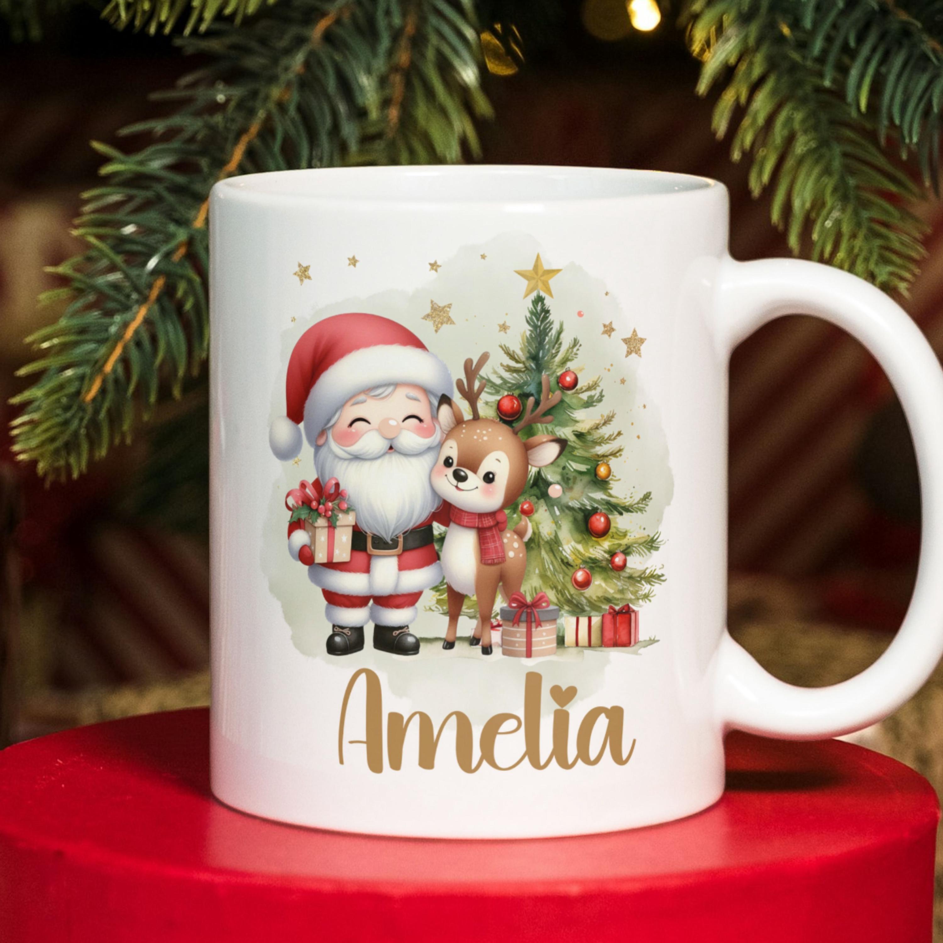 Tazza Di Natale Personalizzabile Con Nome – Design Topolina Femminile E Albero, Ceramica 330 Ml, Perfetta Per Regali!