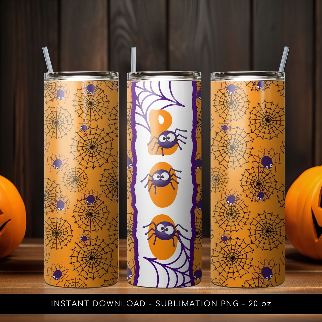 Halloween Spider Tumbler Wrap PNG, 20oz Skinny Tumbler (digital ...