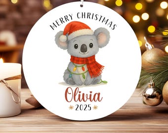 Koala Christmas Ornament PNG, Editable Text Keepsake Design (Digital Download)