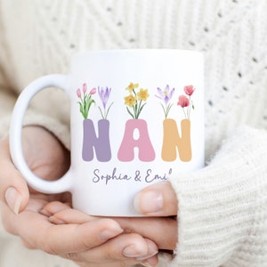 Nan Mug Sublimation PNG, Floral Add Your Text Mug, Custom Grandkids Names PNG Mug, Nanny Wildflowers Mug, Grandma Mug Wrap Instant Download. image 3