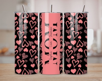 Mom Tumbler Sublimation PNG, Mom Heart Pattern Tumbler, Tumbler Transfer Wrap 20 oz, Mom Split Name Frame Tumbler PNG, Digital Download.