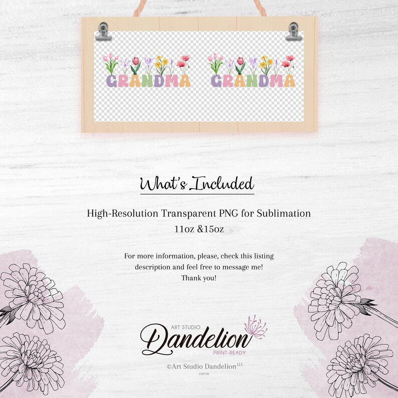 Grandma Mug Sublimation PNG, Floral Add Your Text Mug, Custom Grandkids Names PNG Mug, Wildflowers Mug, Coffee Mug Wrap Instant Download. image 4