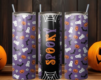 Halloween Tumbler, Spooky Ghost PNG Tumbler File, Halloween Tumbler Cute Pattern, 20 oz Skinny Tumbler Wrap Design PNG. Instant Download.