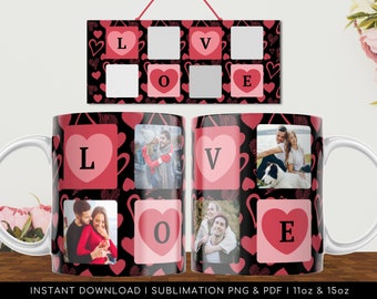 Love Heart Photo Grid Mug Design | Sublimation PNG, PDF (Digital Download)