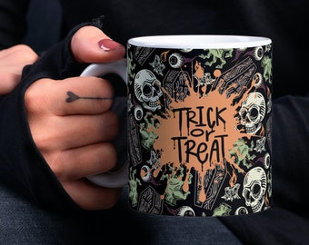 Halloween Sublimation Mug, Trick or Treat PNG Mug File for Sublimation, Mug Halloween Pattern, Mug PNG file, Mug Wrap Transfers 11oz & 15oz.