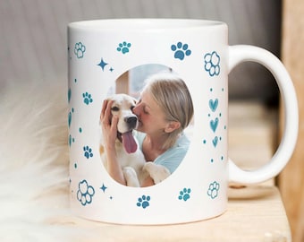 Custom Pet Photo Mug Design, Paws Pattern (Digital Download)