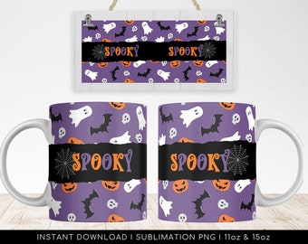 Halloween Sublimation Mug, Spooky Ghost PNG Mug File for Sublimation, Mug Halloween Pattern, Mug PNG file, Mug Wrap Transfers 11oz & 15oz.