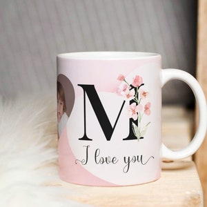 I Love You MOM Mug PNG Floral Mug, Heart Photo Template for Sublimation. Mother's day custom gift. Wrap Transfers Design High-Resolution image 2