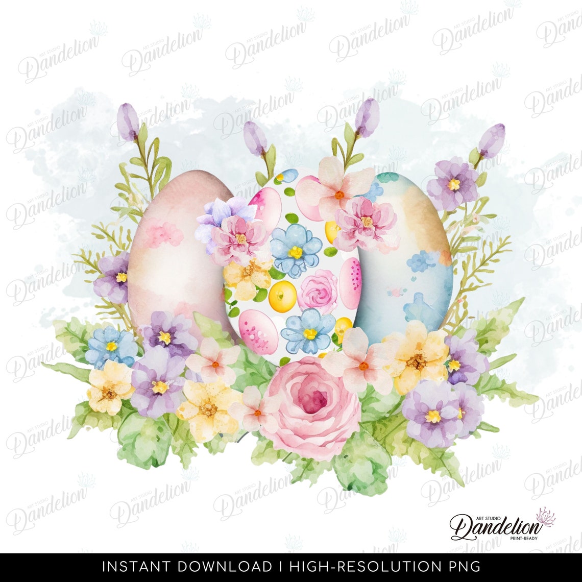 Watercolor Floral Easter Eggs PNG, Sublimation Design (digital Download ...