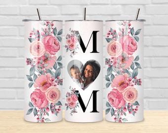 Mom Photo Tumbler PNG for Sublimation, Mom Floral Photo Tumbler PNG, Tumbler Wrap 20 oz, Mom Heart Photo Frame Tumbler PNG, Digital Download