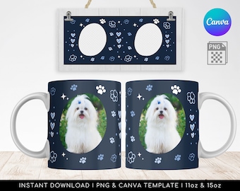 Dog Paw Mug Wrap PNG, Pet Memorial, Canva Template (Digital Download)