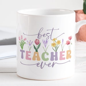 Best Teacher Mug Sublimation PNG File. Vintage Floral Mug PNG, Best Teacher Ever Mug PNG, Teacher Gift Mug, Teacher Wildflowers Mug Png. image 3