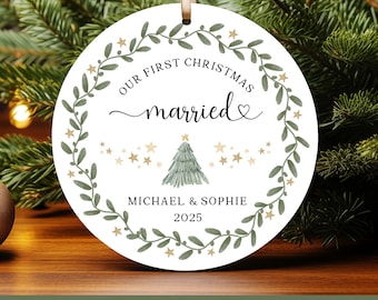 Couple's First Christmas Married Ornament, Custom Name PNG (Digital Download)