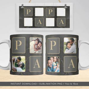 Papa Photo Mug Wrap, Dad PNG File for Sublimation, Custom Papa Photo Grid PNG Mug Design, Father's Day Gift PNG Mug, Daddy Digital Download.
