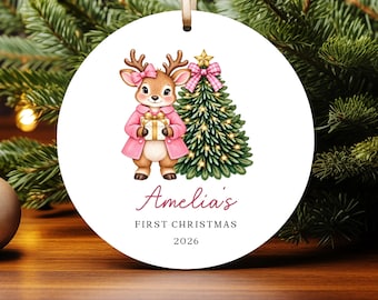 Baby's First Christmas Ornament PNG, Deer Custom Text Xmas Keepsake Design (Digital Download)