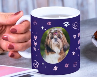 Modèle PNG d'emballage de tasse de chien, sublimation de motif de patte PNG, cadre photo chien, motif de tasse photo, emballage de tasse de chien, téléchargement immédiat, tasse photo animaux de compagnie.