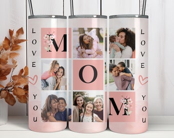 Mom Photo Tumbler PNG File for Sublimation. Mom Tumbler Photo Grid, Tumbler Wrap 20 oz Skinny Tumbler PNG File - Instant Download