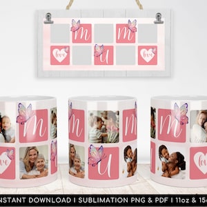 MUM MUG PNG, British Mother&#39;s Day, Mug Wrap, Photo Grid Mug Png, Sublimation Mug Template, Love Mum phogo mug, I love you mum, Mug Wrap