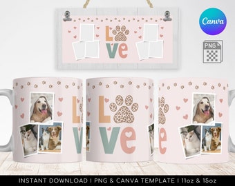 Love Dog Photo Mug Wrap, Sublimation Template (PNG & Canva)