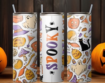 Halloween Tumbler PNG, Spooky Witch PNG Tumbler, Halloween Tumbler Pompoen Patroon, 20 oz Skinny Tumbler Wrap Design PNG. Directe download.