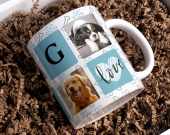 DOG LOVE Photo Mug Sublimation png - Paw & Bones Pattern for Transfers 11oz, 15oz - Love Dog Photo Mug Template, Sublimation Digital Paper