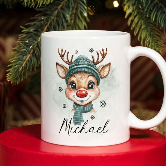 Christmas Reindeer PNG Mug, Custom Name Sublimation Template (Digital Download)