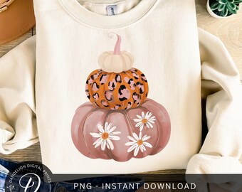 Leopard Pumpkin Stack PNG, Fall Sublimation Design (Digital Download)