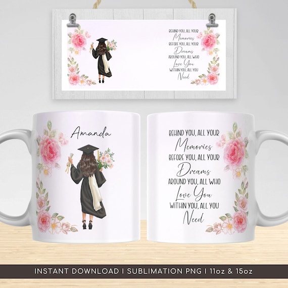 Graduation Mug Wrap, Floral Graduate Woman PNG (Digital Download)
