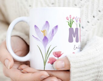 Floral Mom Mug PNG, Custom Name Wildflower Design (Digital Download)