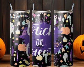 Halloween Tumbler PNG, Trick or Treat PNG Tumbler, Halloween Tumbler Ghost Patroon, 20 oz Skinny Tumbler Wrap Design PNG. Directe download