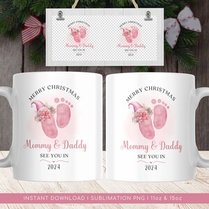 Mommy and Daddy Christmas Mug PNG, Pregnancy Announcement Xmas Sublimation Mug, Wrap Transfer Design, Mug Press Template, Instant Download. image 2