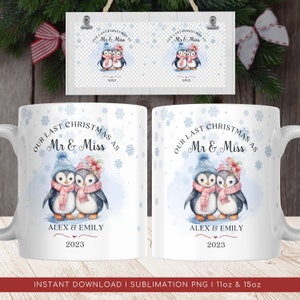 Last Xmas as Mr & Miss PNG Mug, Personalized Xmas Wedding Mug, Couple Christmas Sublimation Mug PNG, Mug Wrap Template, Instant Download. image 2