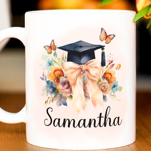 Mug Graduation PNG file for Sublimation, Add Your Name PNG Mug, &quot;She believed she could, so she did&quot; Floral Mug 11oz & 15oz, Graduate Gift.
