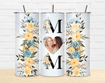 Mom Photo Tumbler PNG for Sublimation, Mom Floral Photo Tumbler PNG, Tumbler Wrap 20 oz, Mom Heart Photo Frame Tumbler PNG, Digital Download