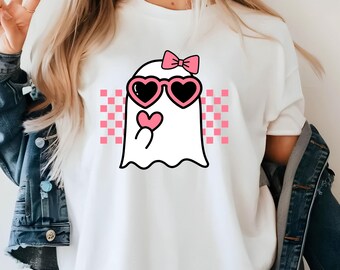 Retro Pink Checkered Ghost PNG, Halloween Spooky Season (Instant Download)