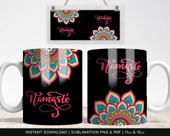 Mandala Namaste Mug Sublimation Design (PNG, PDF)