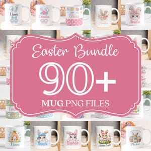 Más de 90 archivos PNG de tazas con conejitos de Pascua, envoltorios para sublimación (descarga digital)
