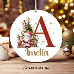 Alfabeto navideño PNG, Letra inicial de Santa Claus PNG, Diseño de adorno navideño PNG, Sublimación navideña con nombre personalizado, Recuerdo navideño familiar de bricolaje PNG.