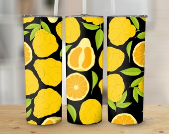 Pear Orange Fruit Patroon 20 oz Skinny Tumbler Sublimatie Design, Rechte & Taps toelopende Wrap, Tumbler Wrap Png, Instant Download