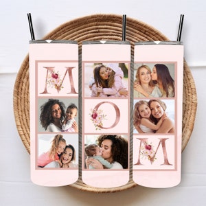 Mom Photo Tumbler PNG File for Sublimation, Mom Floral Tumbler Photo Grid, Tumbler Wrap 20 oz, Skinny Tumbler PNG File, Instant Download. image 2