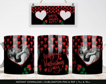 Valentines Day Mug Pattern, Heart Balloon Design (PNG, PDF)