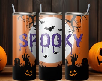 Halloween Tumbler, Spooky Pumpkin PNG Tumbler File, Halloween Tumbler Sublimatie, 20 oz Skinny Tumbler Wrap Design PNG. Directe download.