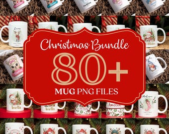 80+ Christmas PNG Mug Bundle, Christmas Sublimation Mug, Printable 11oz I 15oz Mug Designs, Custom Name Mug Wrap, Xmas PNG Mug Templates.