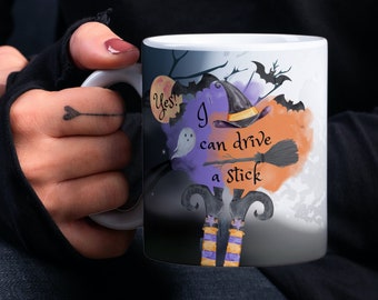 Halloween Sublimation Mug, Witch Stick PNG Mug File for Sublimation, Halloween Full moon PNG file, Mug Wrap Transfers 11oz & 15oz, Witch Mug