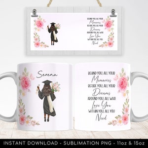 Black Girl Graduation Mug Template Add Your Name, Inspirational Words PNG Sublimation, Mug Wrap Transfers 11oz & 15oz, Custom Graduate Gift. image 1